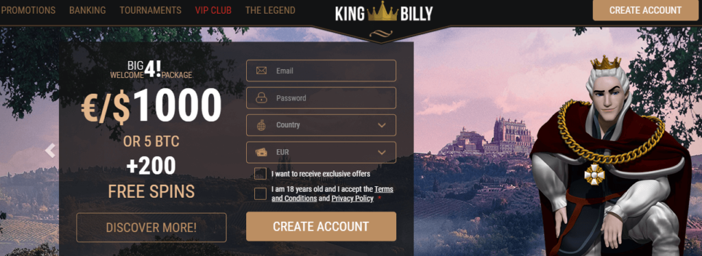 King Billy Casino User Interface
