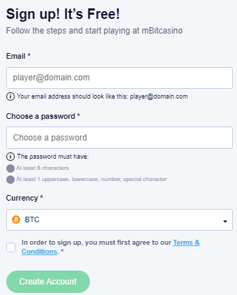 mBit Casino Registration Process