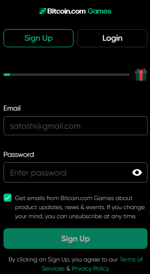 Bitcoin.com Games Sign Up Process